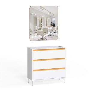 Karl Home Black Salon Styling Storage Station with Square Mirror and 3 Drawers - 1 of 4