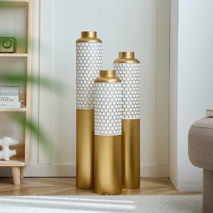 Floor metal vase modern style decoration home droplet shaped white metal vase 3-piece set gorgeous home decoration - 1 of 1