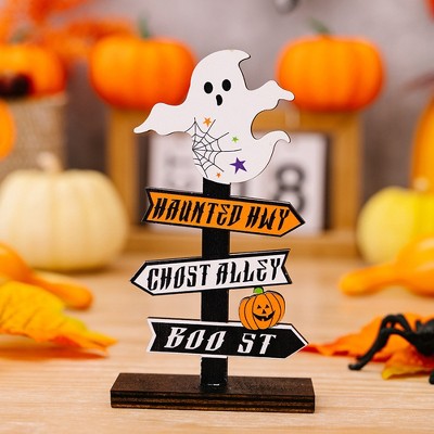 Halloween Wooden Ornament Sign Stand - Happy Halloween Table Decorations for Party, Window, Mantel & Tabletop spirit