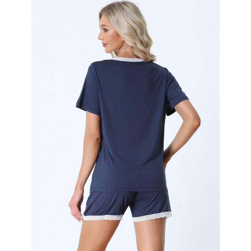 cheibear Women's Sleepwear Lounge Soft Nightwear with Pockets Shorts Sleeve 2 Pcs Pajama Set, 3 of 6