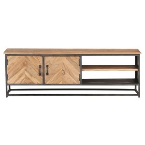 vidaXL Acacia Wood TV Stand - A Robust and Stylish TV Cabinet with Ample Storage, Natural Wood Grain Finish and Sturdy Steel Base - 1 of 4