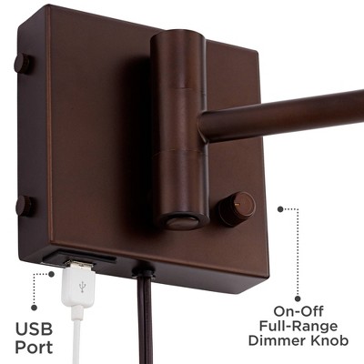 Bronze Swing Arm Wall Lamp with Cream Shade and USB Port