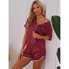 cheibear Women's Satin Silky Short Sleeve Button Down Loungewear Shorts Pajamas Set 2 Pcs - 2 of 4