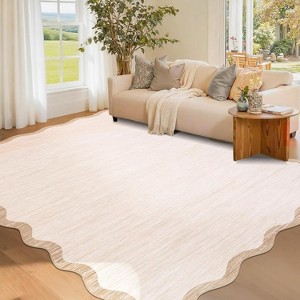 Washable Scalloped Area Rug, Soft Non-Slip Large Area Carpet for Bedroom, Living Room, Dining Room, Nursery, Modern Farmhouse Style - 1 of 4