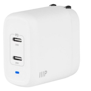 Monoprice USB-C Charger, 40W 2-port PD GaN Technology Foldable Wall Charger White, Power Delivery for iPad Pro, iPhone 15/14/Plus/Pro/Pro Max Pixel - 1 of 4