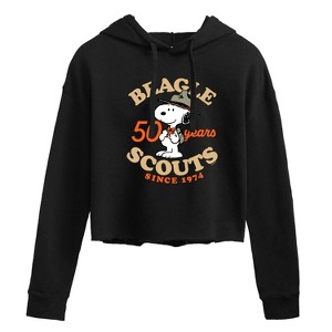 Women's - Peanuts - Beagle Scout 50 Yr Badge Cropped Graphic Hoodie - 1 of 3