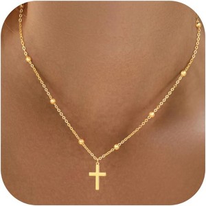 Stackable Cross Pendant Necklace: 14K Gold Plated Simple Silver Charm Choker for Her, Women and Teens - 1 of 4