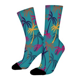 Hawaiian Tropical Plam Tree Women Printed Crew Socks Funny Funky Socks Soft Polyester Novelty Gifts for Artists Men - 1 of 1