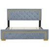 Okak Queen Bed Frame with Pull Point Headboard and Queen Bed Metal Wire Frame at The Head and Foot of The Bed, Metal Feet, Velvet, gray - 4 of 4