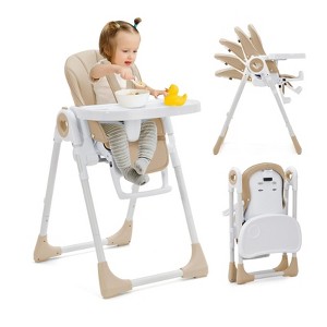Foldable High Chair for Babies, Adjustable Baby Highchair with 5 Recline Positions, Removable Double Tray,Portable Feeding Chair with 5-Point Harness - 1 of 4