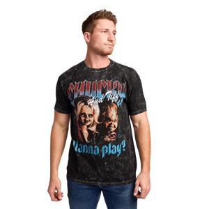 Chucky Tiffany & Chucky Wanna Play Men's Black Mineral Wash Crew Neck Short Sleeve T-shirt - 1 of 4