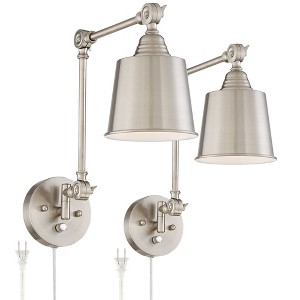 360 Lighting Mendes Modern Wall Lamps Set of 2 Brushed Nickel Plug-in 4 1/4" Light Fixture Up Down Adjustable for Bedroom Reading Living Room Hallway - 1 of 4