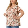 Agnes Orinda Women's Plus Size Chiffon Tie Neck Tassel Lace Insert Flare Short Sleeve Floral Blouses - image 2 of 4