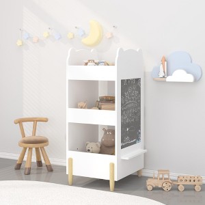 Kids Bookshelf with Chalkboard Side ¨C Bear-Shaped Wooden Bookcase with 3-Tier Storage, Drawing Board for Toddlers - 1 of 4