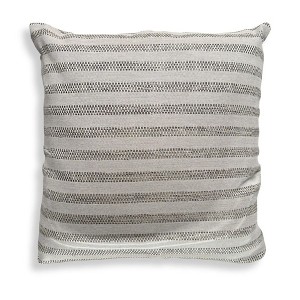 Uttermost Basket Stripe Outdoor Pillow-Rattan-Inspired Sunbrella with Tonal Flax Stripe - 1 of 2