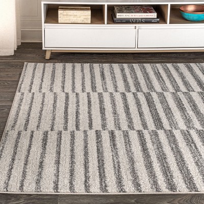 Modern Stripe Gray and Ivory Synthetic 3' x 5' Area Rug