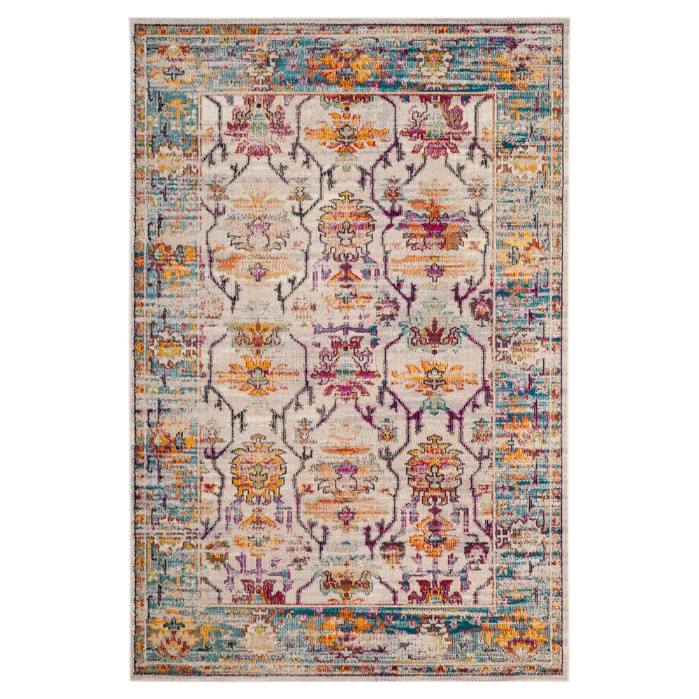 Cream/Teal Floral Loomed Accent Rug 4'x6' - Safavieh