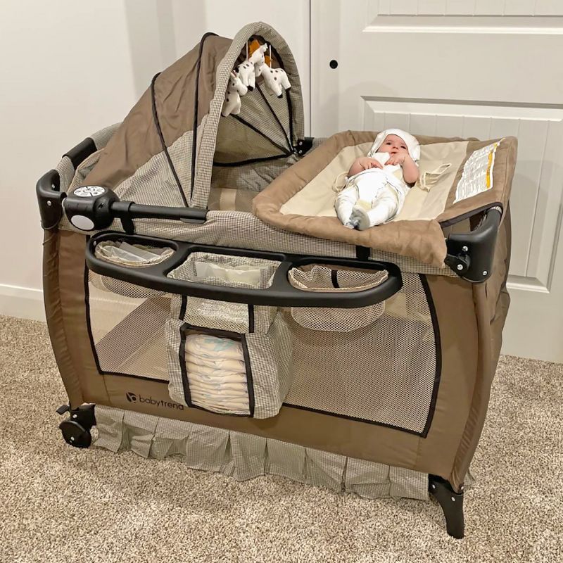 Baby Trend Deluxe Home Nursery Padded Play and Nap Center with Music, Flip Away Changing Table, Full Bassinet, and Travel Bag, Havenwood, 5 of 7