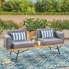 ACEPANO 73.25 in. W Acacia Wood Bench with 2 Seats and Metal Legs for Gardens & Courtyards-Grey - 2 of 4