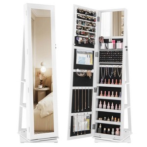Costway 360° Swivel Jewelry Armoire with Full-Length Mirror Rear Shelves Makeup Mirror - 1 of 4