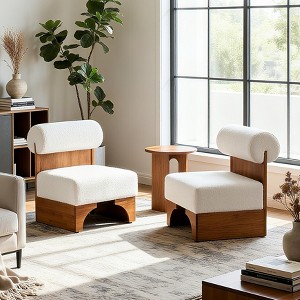 Christopher Knight Home Pedro Rubberwood Boucle Upholstered Accent Chair with Rolled Backrest (Set of 2) - 1 of 4