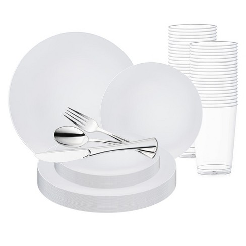 Smarty Had A Party White with Silver Rim Organic Round Disposable Plastic Wedding Value Set (60 Settings) - image 1 of 1