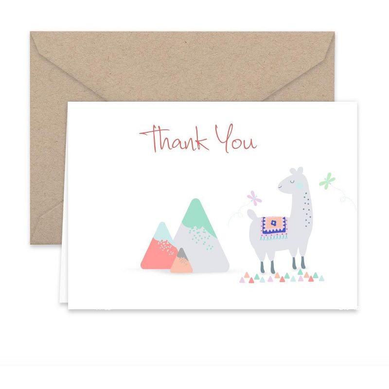 Paper Frenzy Llama Thank You Note Cards & Kraft Envelopes -- 25 pack, 3 of 7