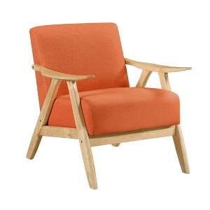 Modern Upholstered Accent Chair with Cushion Back and Seat Solid Rubberwood Natural Finish Living Room - 1 of 4
