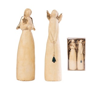 Transpac Set of 2 Paper Pulp Angels Decorative Figurines for Christmas Gold Tabletop Decor Gift Giving Holiday Accents - 1 of 1