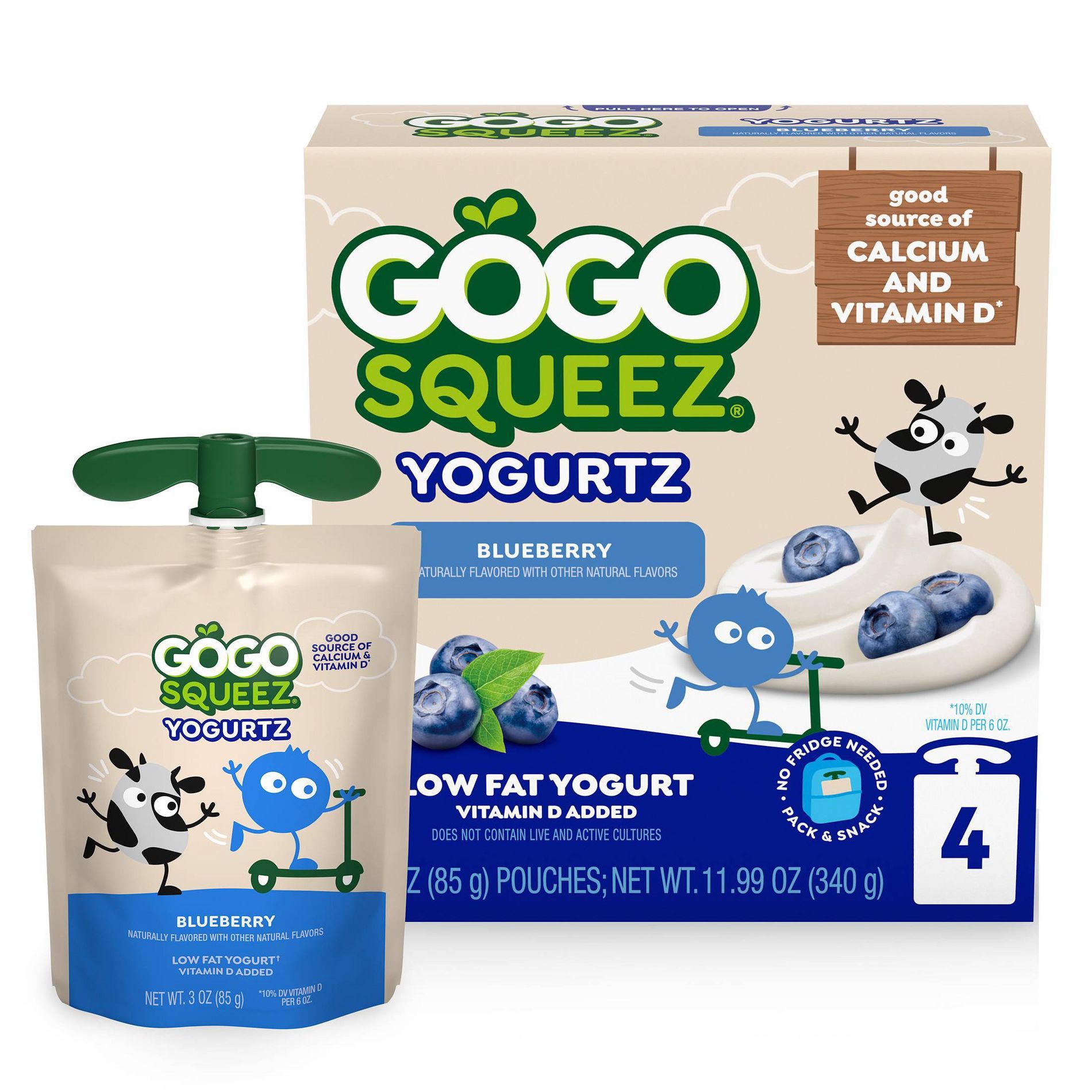 GoGo squeeZ YogurtZ Blueberry Pouches - 3oz/4ct