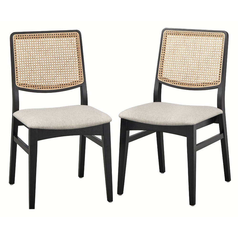 Photos - Chair Set of 2 Gilcrest Cane Back Dining  Black/Natural - Lifestorey