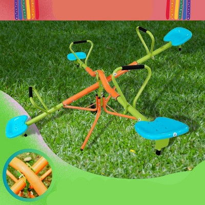 INFURNIC Baby Activity Gyms Outdoor Playground Four Seat Seesaw for Kids with 360 Degree Rotation, Green, 74.8"*74.8"*39.37"