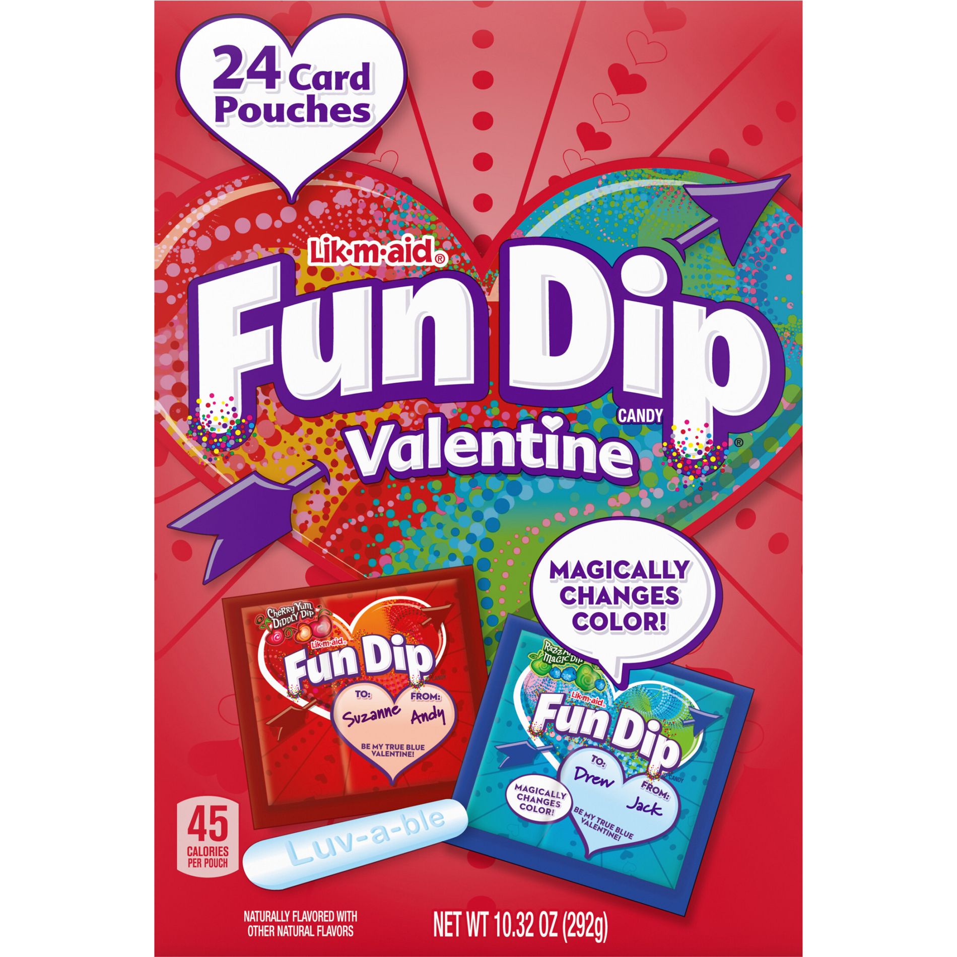 LIK-M-AID Valentine's Classroom Exchange Fun Dip Carton Candies - 10.32oz/24ct