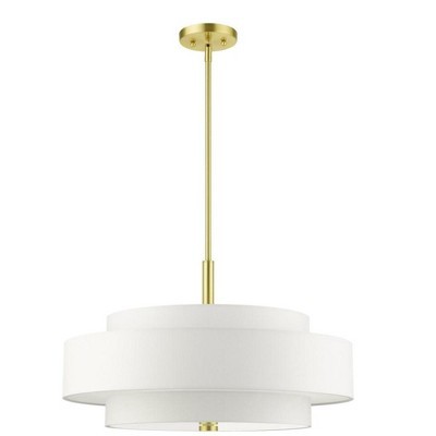 Meridian Satin Brass 5-Light Drum Shade Pendant Chandelier