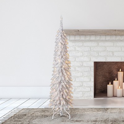 5' White Pre-Lit Slim Pine Christmas Tree with Metal Stand