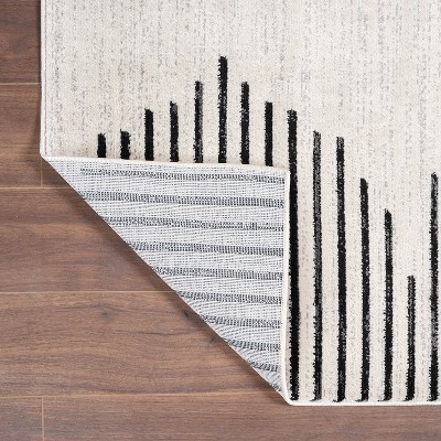 Cream and Black Synthetic Flat Woven 5' x 7' Area Rug