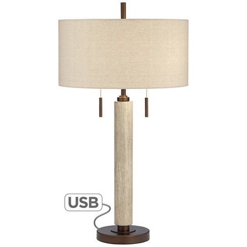 Mid Century Modern Table Lamp, Franklin Iron Works Industrial Table Lamp With Usb Port