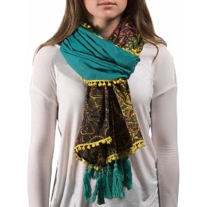 Pavilion Gift Company - Peacock Cotton Scarf - 20" x 71" Multicolor Floral Scarf - Sweaters and Shawls - 1 of 2