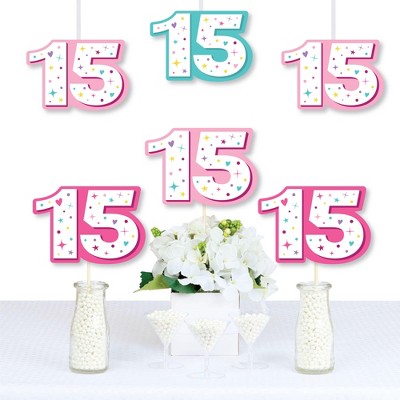 Big Dot of Happiness Girl 15th Birthday - Decorations DIY Teen Birthday Party Essentials - Set of 20