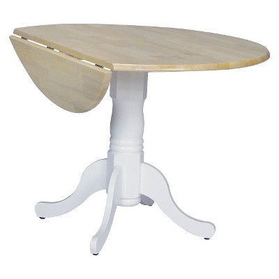 Round Drop-Leaf Pedestal Dining Table - International Concepts, White/Buff