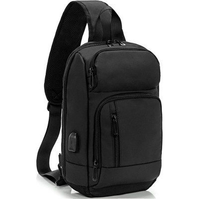 MaseiKar 14-16 inch Sling Bag for Men,Black Crossbody Bag with USB Charging Port Fits 10.2inch iPad, Casual Daypack