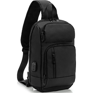 MaseiKar 14-16 inch Sling Bag for Men,Black Crossbody Bag with USB Charging Port Fits 10.2inch iPad, Casual Daypack - 1 of 4
