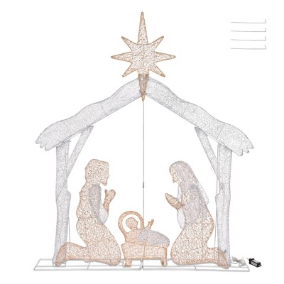 Yescom Holy Family 4.5Ft Christmas Manger Nativity Scene Navidad for Indoor Outdoor Holiday Decoration Warm White