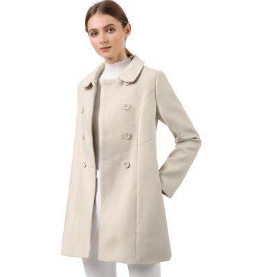 Allegra K Women's Regular Fit Peter Pan Collar Double Breasted Trench Coat  Beige Small