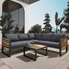 4 Pieces Metal Outdoor Patio Conservation Sofa Sets,Garden Lounge Sofa,Modern L-Shape Sectional Sofa with Coffee Table and Cushions-Coolbibila - 3 of 4