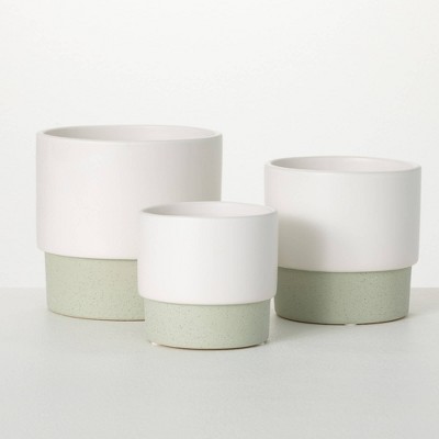 Sullivans 4.25", 5.25" & 6" Ceramic Rimmed Two-Toned Pots Set of 3, Multicolored