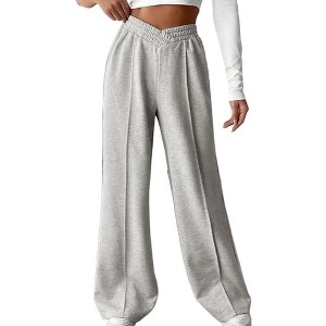 Wide Leg Sweatpants Women High Rise V Crossover Wasit Baggy Sweat Pants Elevated Seams Loose Athletic Joggers with Pockets - 1 of 4