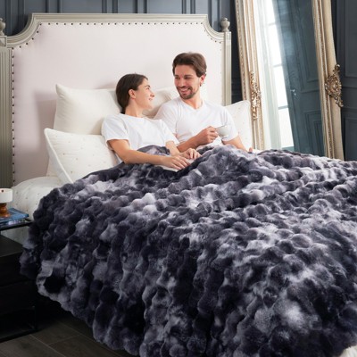 Cozy Bliss Bubble Faux Fur Throw Blankets, Plush Soft Thick Blanket for Sofa, Bedroom, Living Room