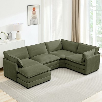 Modern 113.4''D*79.13''W Oversized Corduroy Modular 5-Seat Sectional Sofa Set with Ottoman U Shaped Sofa Couch with Corner Sofa,HYLEORY