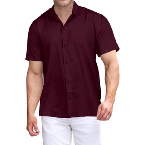 LA LEELA Mens Short Sleeve Button Down Solid Casual Camp Vacation Shirts Business Collared Shirt for Men Summer Work Shirts with Pocket - 1 of 4